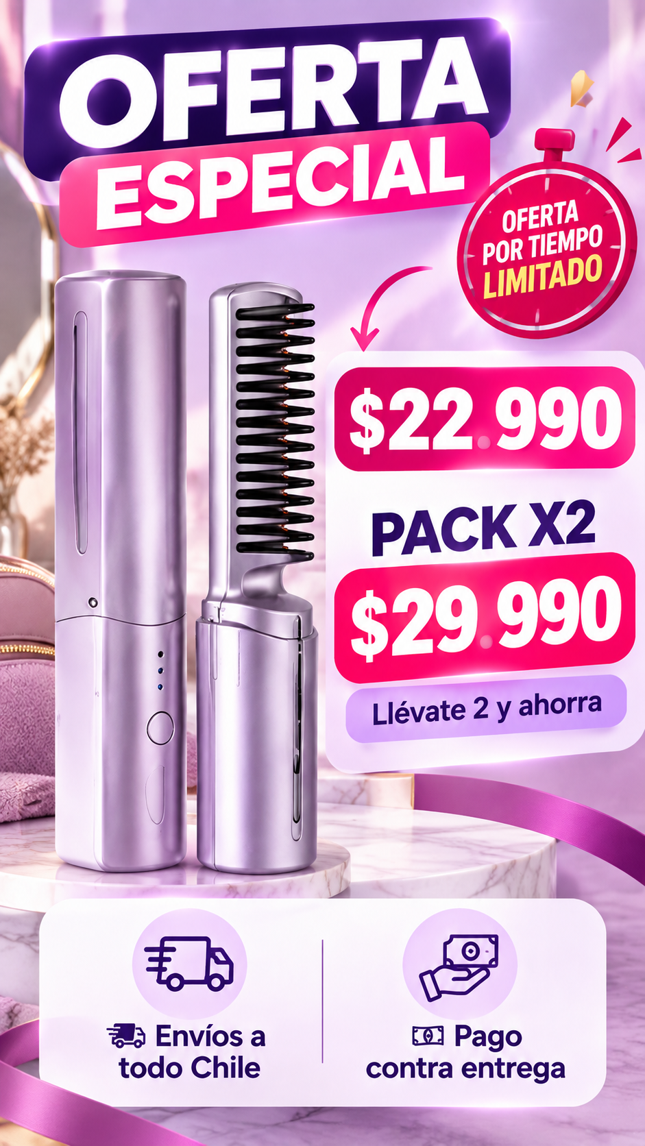 Mini Peine Cepillo Alisador Portátil