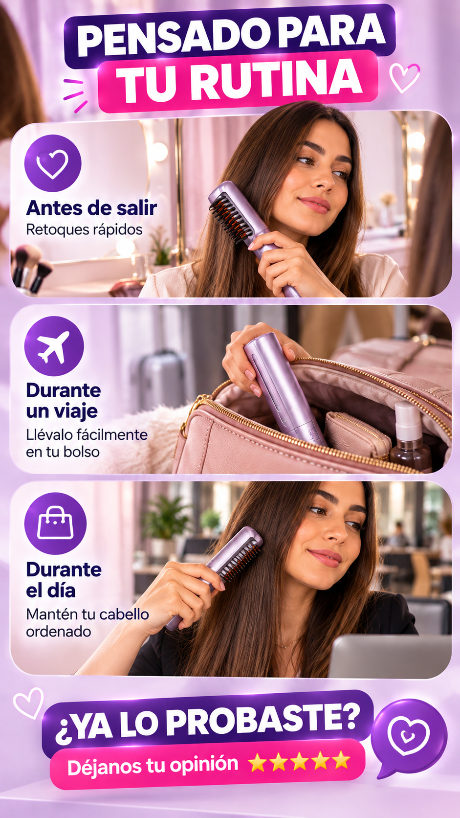 Mini Peine Cepillo Alisador Portátil