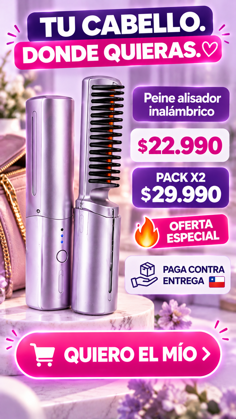 Mini Peine Cepillo Alisador Portátil